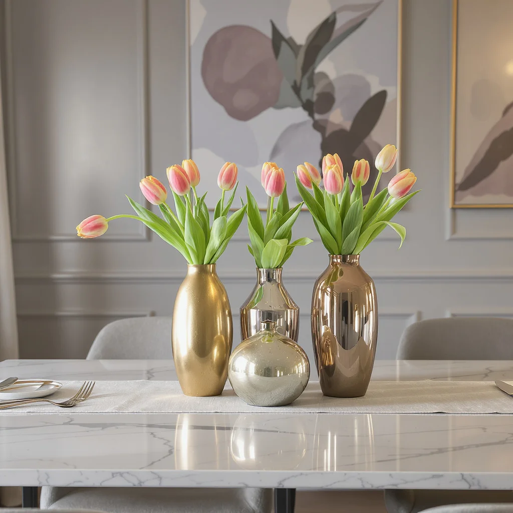 Metallic Vase Trio Dining Setup