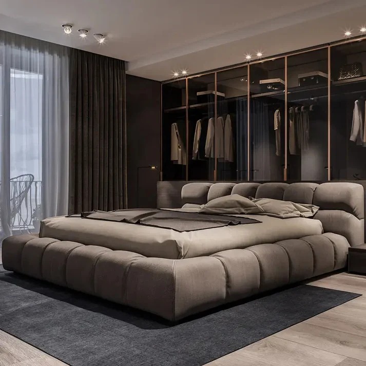 Mocha Taupe Luxury Bubble Bed with Wardrobe Wall