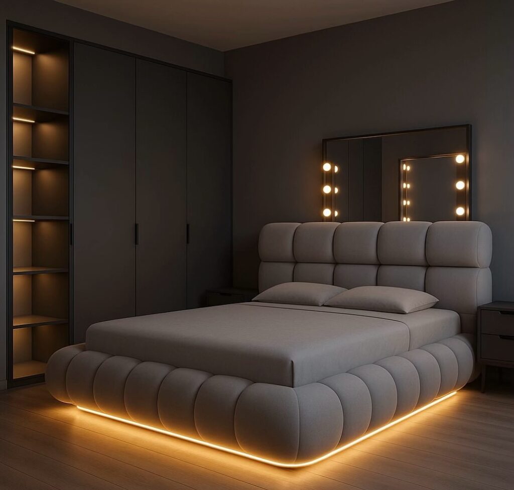 Modern Gray Illuminated Bubble Bed