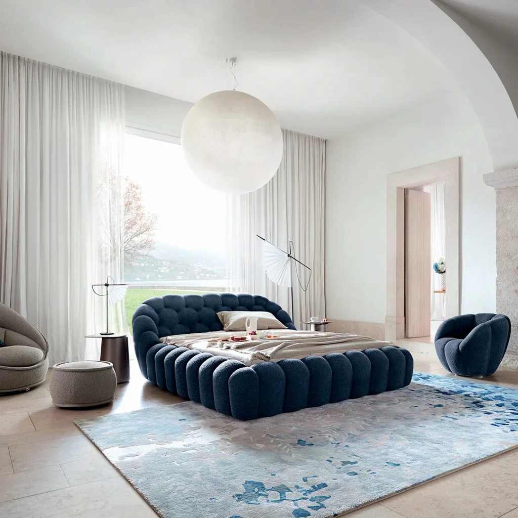 Navy Blue Channel-Tufted Bubble Bed