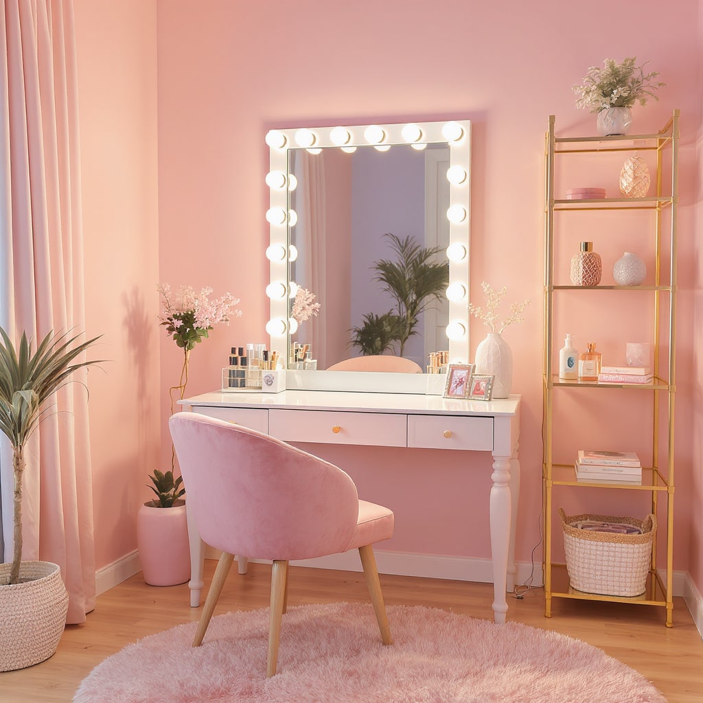 Pink Hollywood Light Vanity