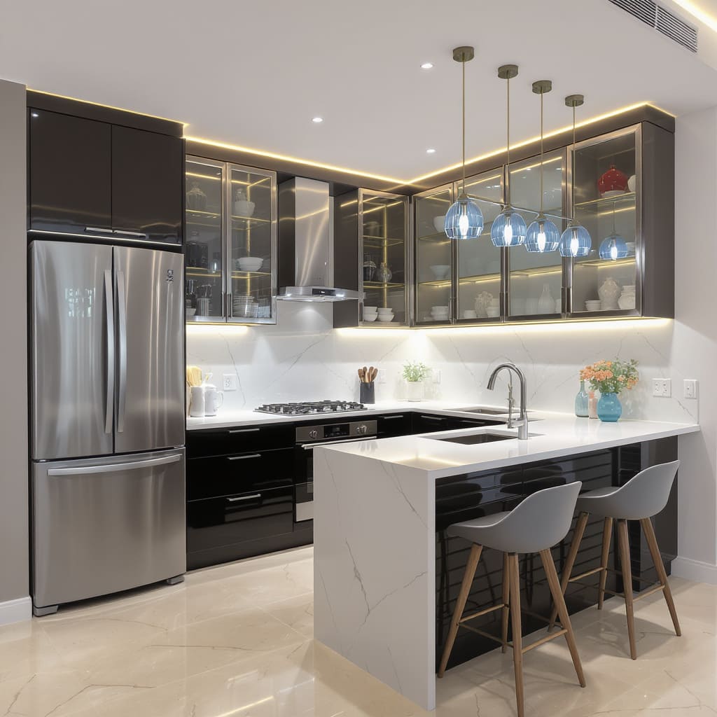 Black Glass Glow Kitchen
