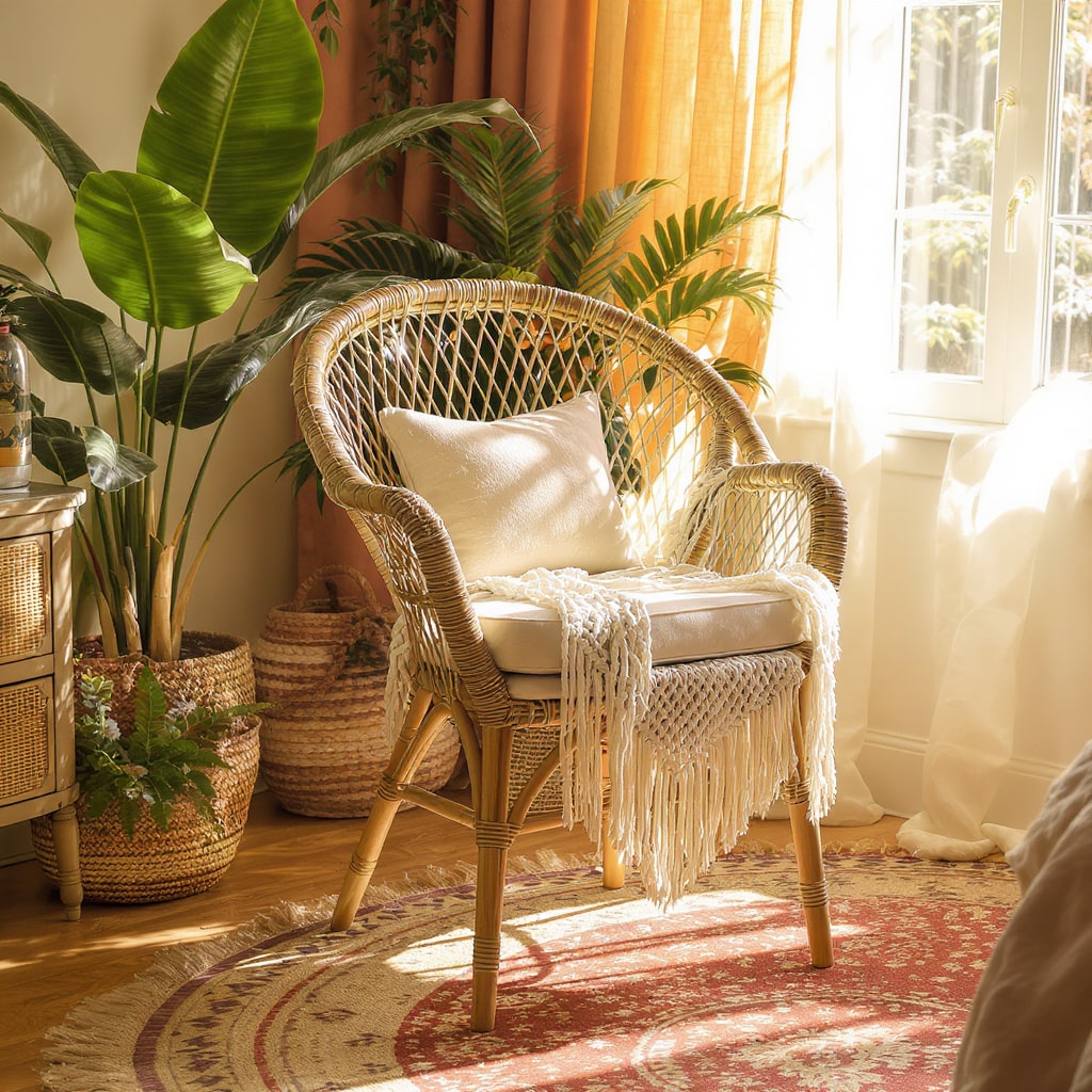 Boho Rattan Vanity Chair