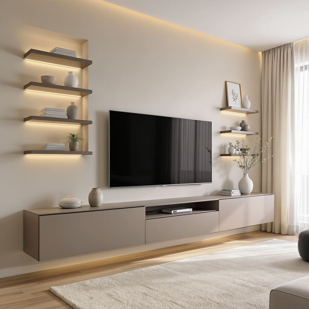 Calm and elegant floating TV cabinet