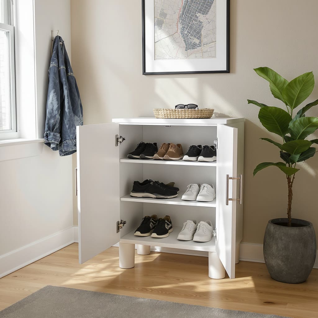 Compact White Shoe Cabinet