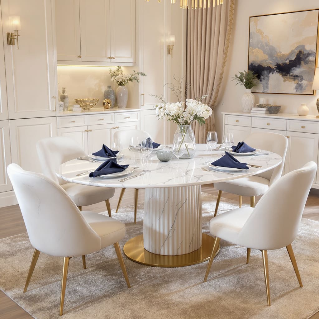 Elegant Round Marble Pedestal Dining Table