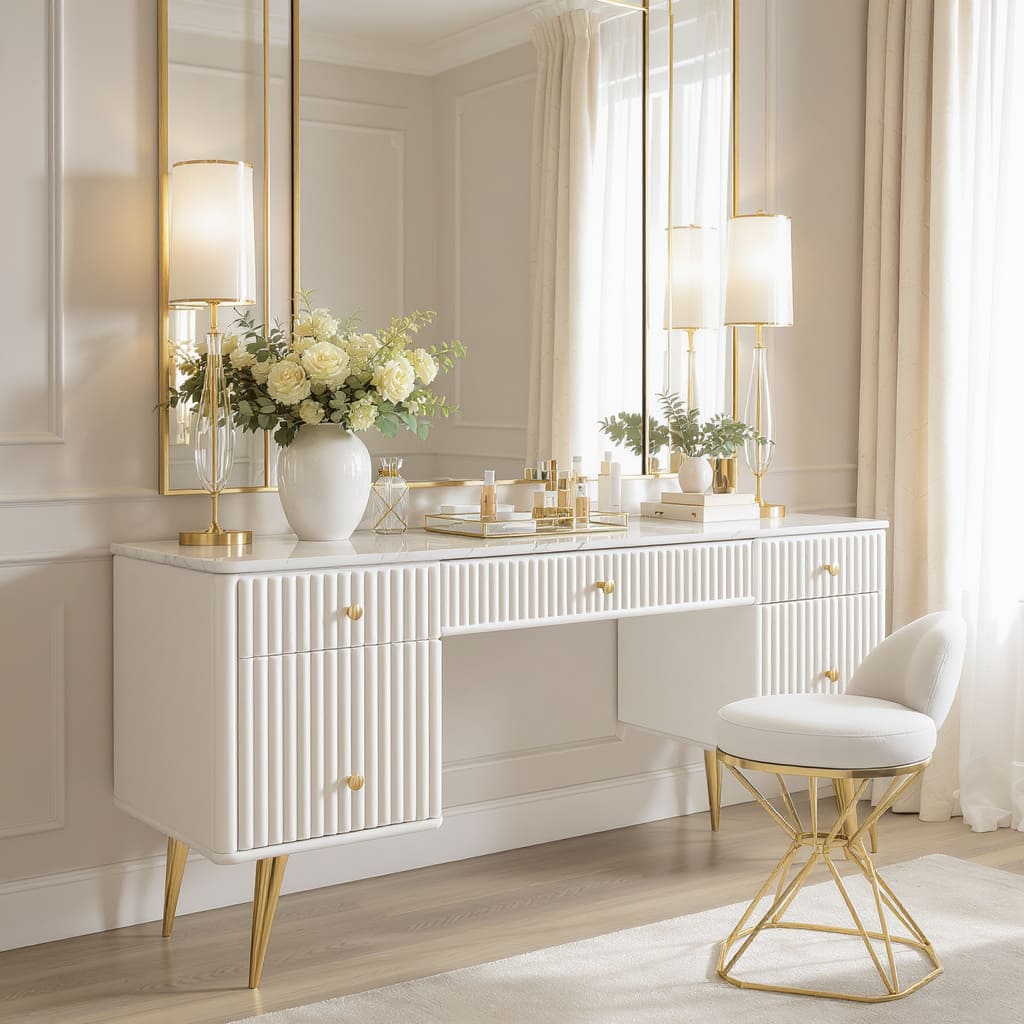 Elegant White And Gold Vanity Console