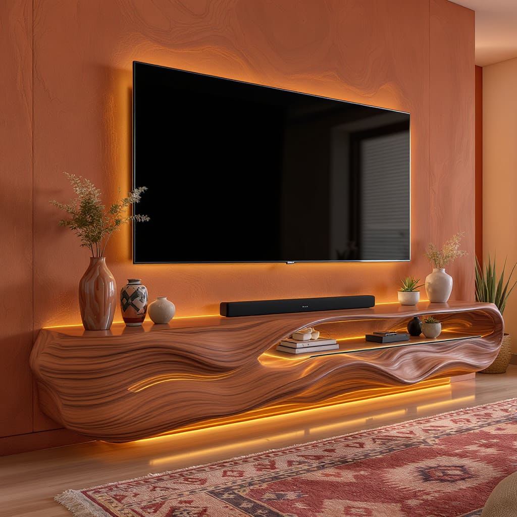 Flowing Wave Wood TV Console