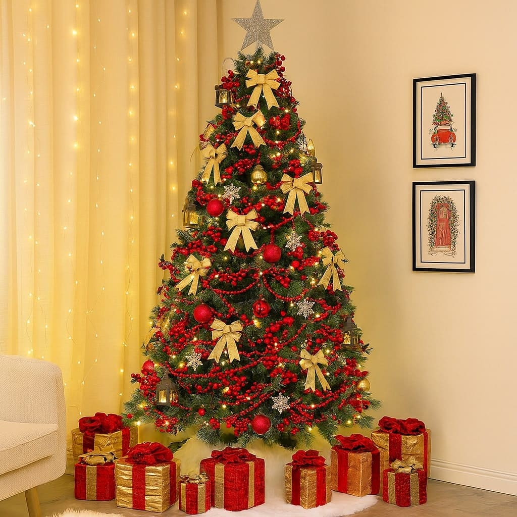 Golden Bows and Berry Christmas Tree