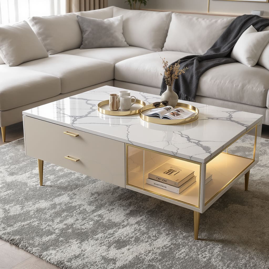 Illuminated Marble Storage Centre Table