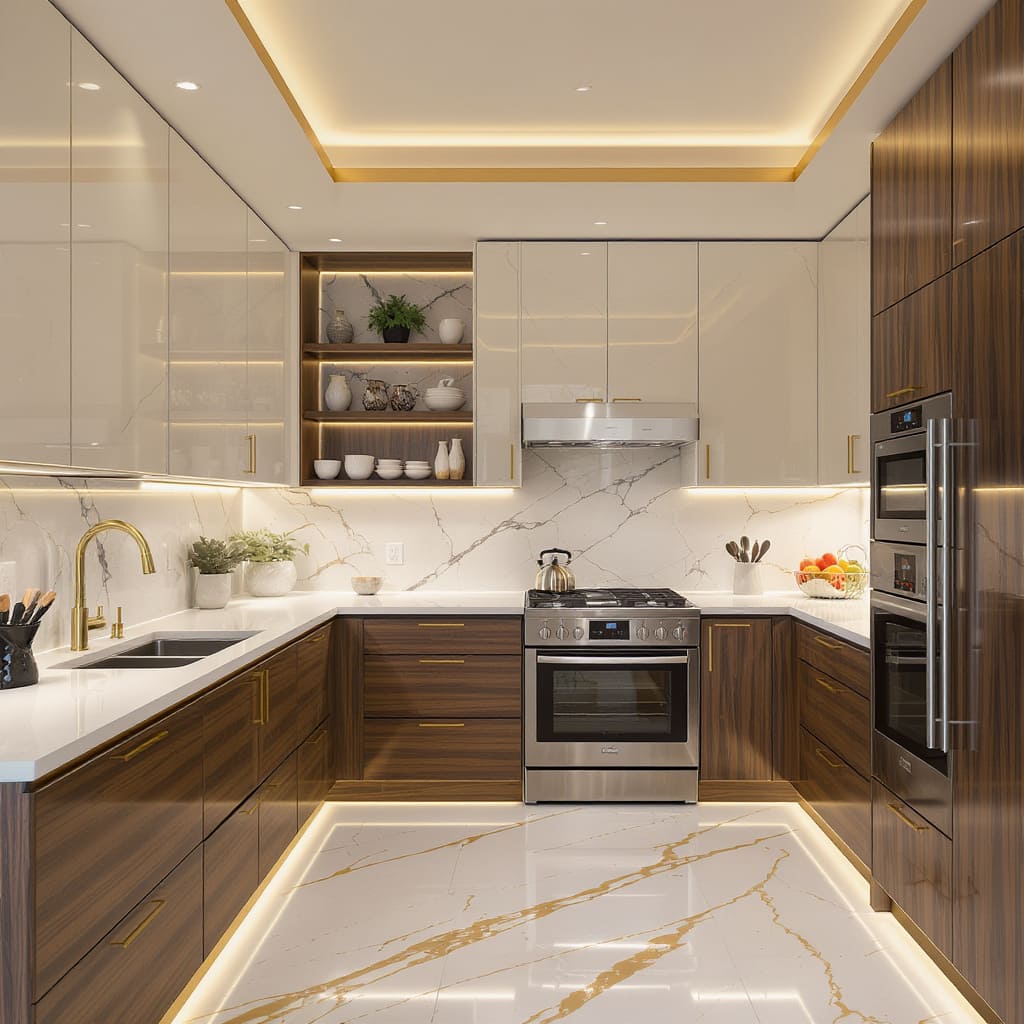 Modern Walnut Glow Kitchen