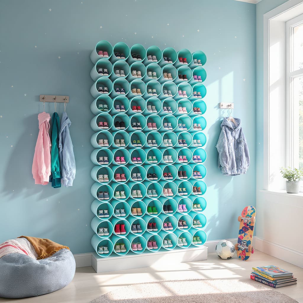 Playful Kids’ Cubby Wall for Tiny Shoes