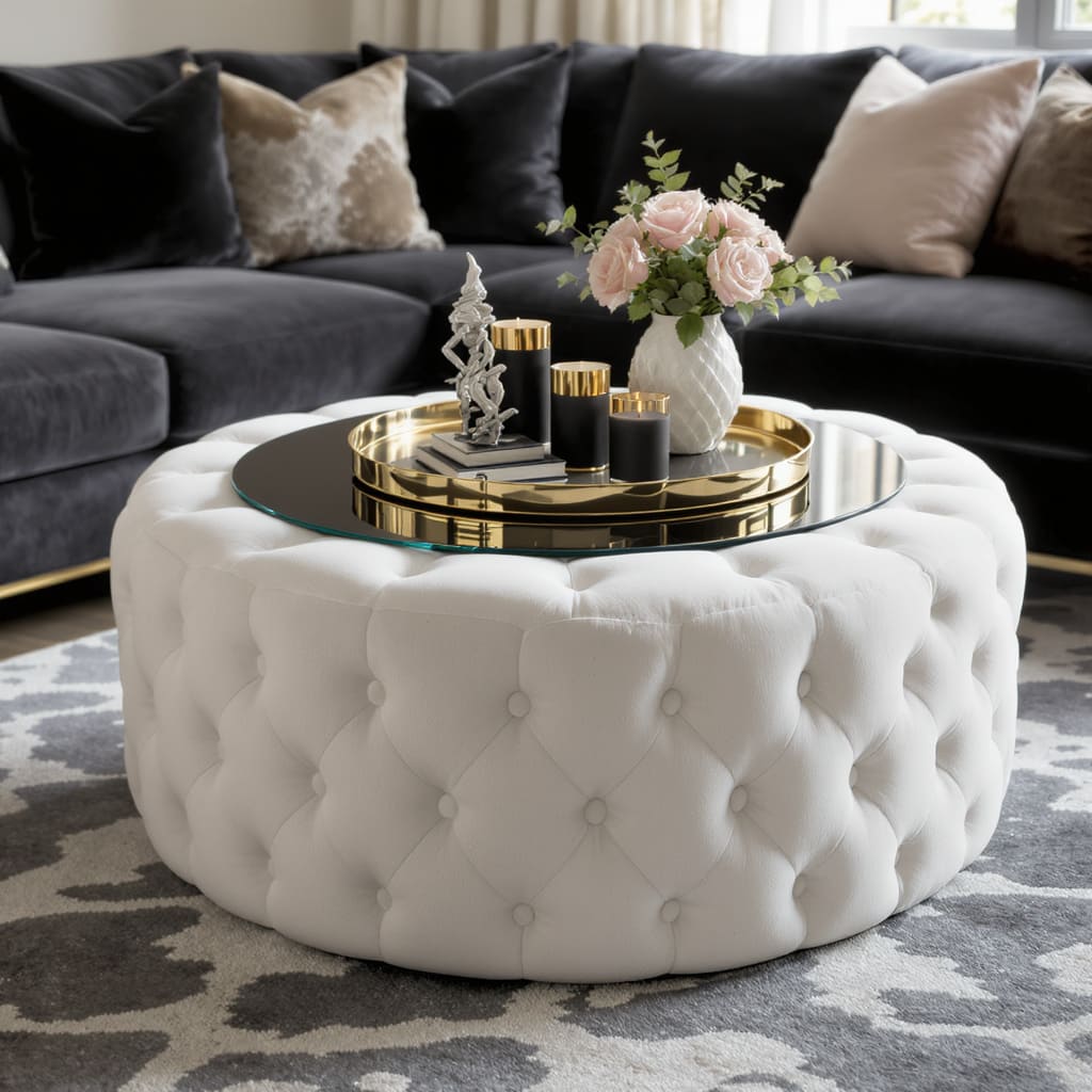 Plush Tufted Round Ottoman Centre Table