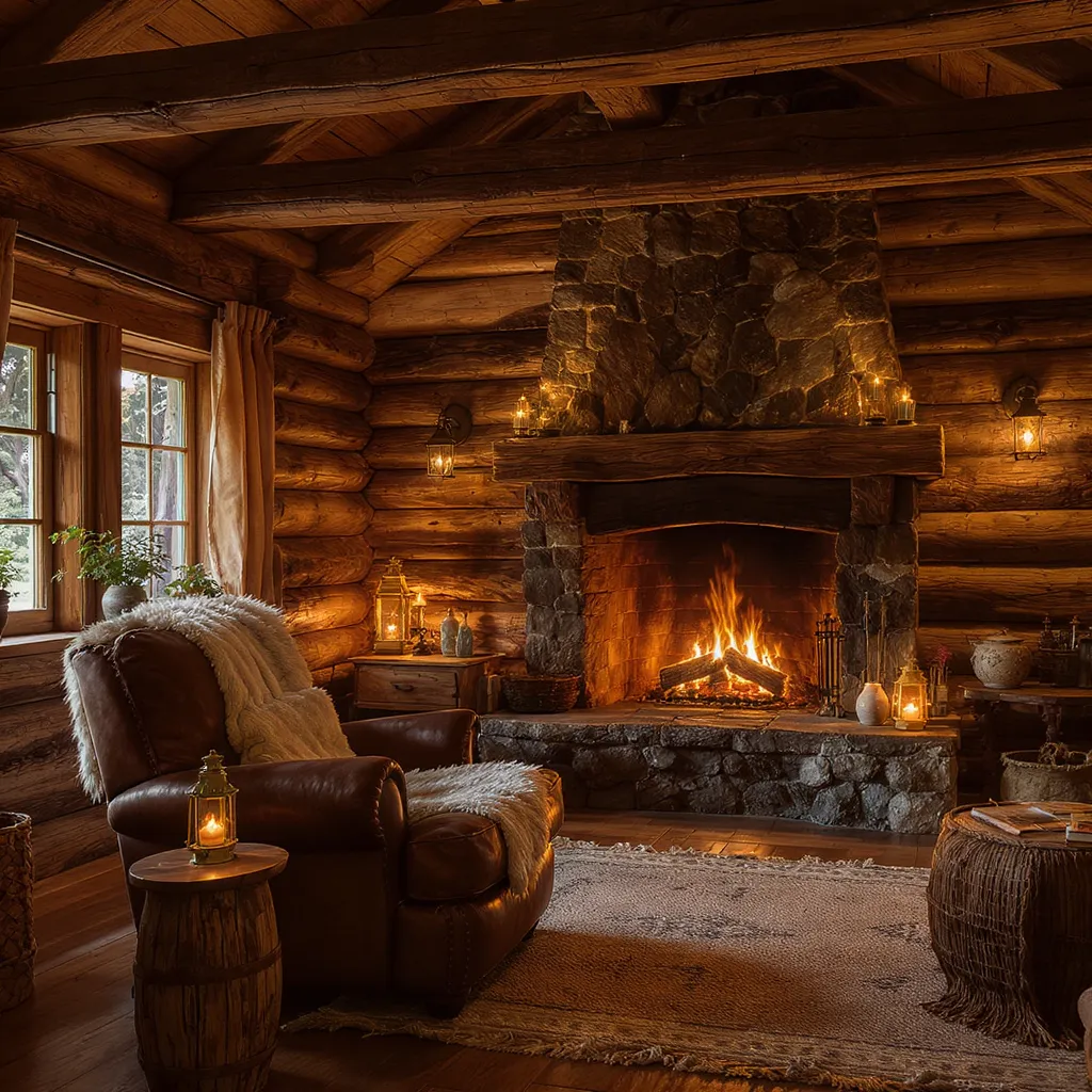 Rustic Cabin With Stone Fireplace