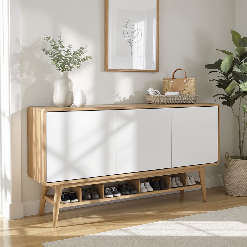 Scandi Entryway Console Shoe Cabinet