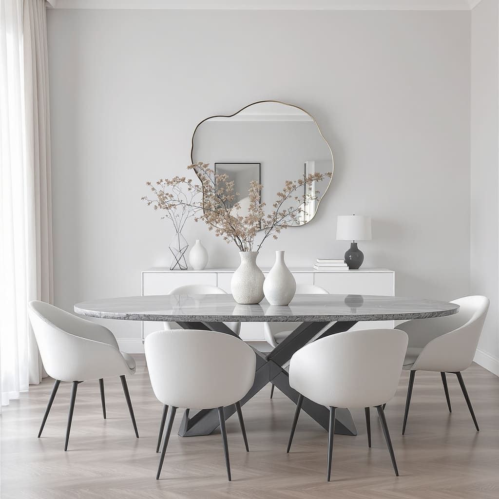 Sculpted Gray Marble Cross Leg Dining Table