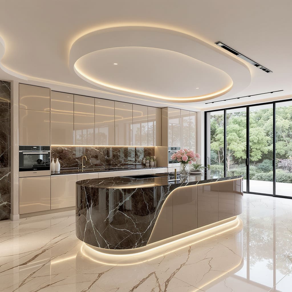 Sculpted Marble Flow Kitchen
