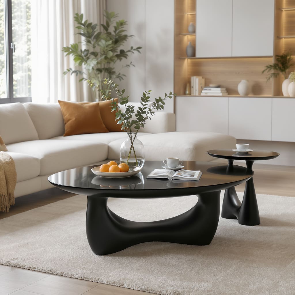 Sculptural Black Centre Table Set