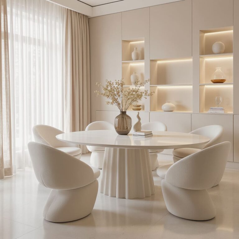 Soft Sculpted Neutral Dining Table Set