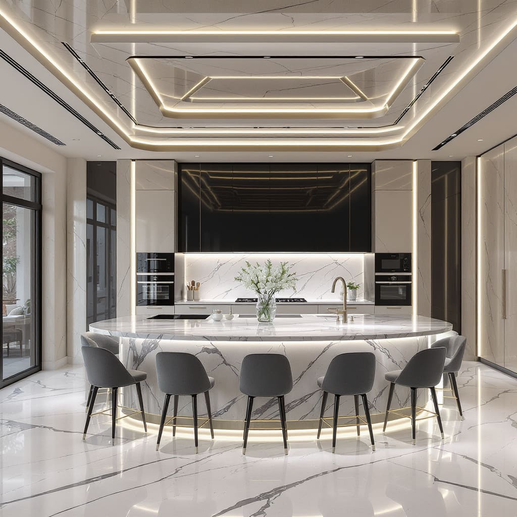 Ultra-Modern Marble Curve Kitchen