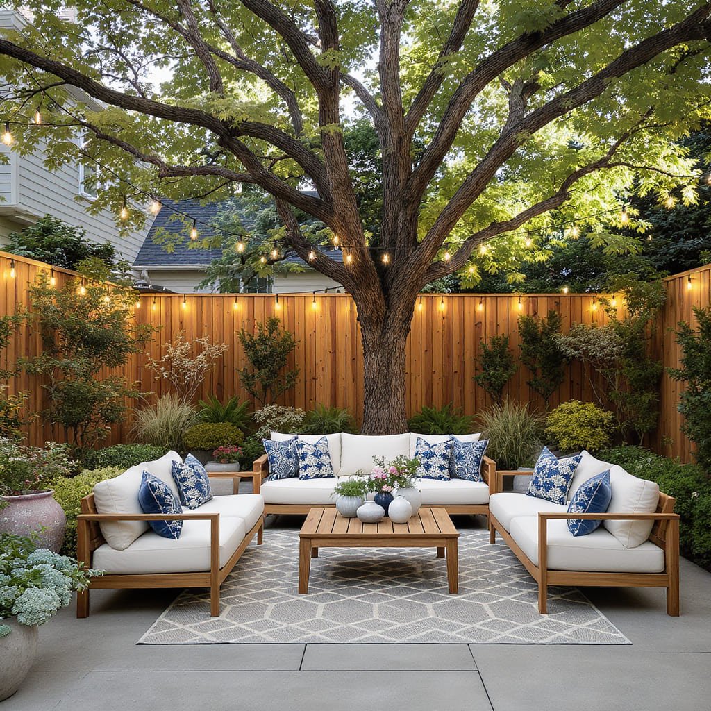 Backyard Tree Canopy Lounge Set
