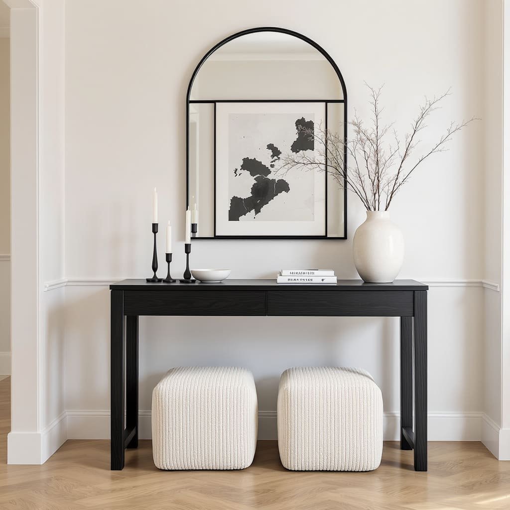 Black Entryway Console Table with Mirror Styling