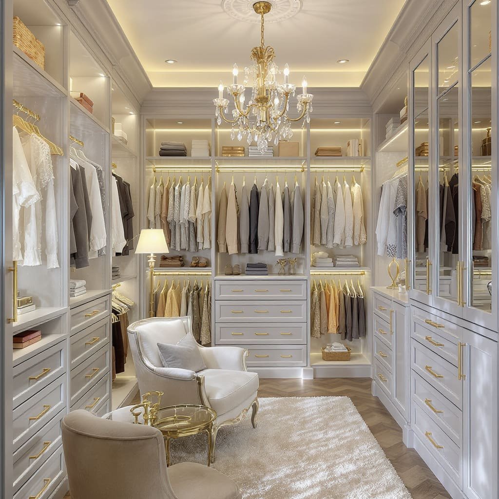 Boutique Walk In Closet With Lounge Chair