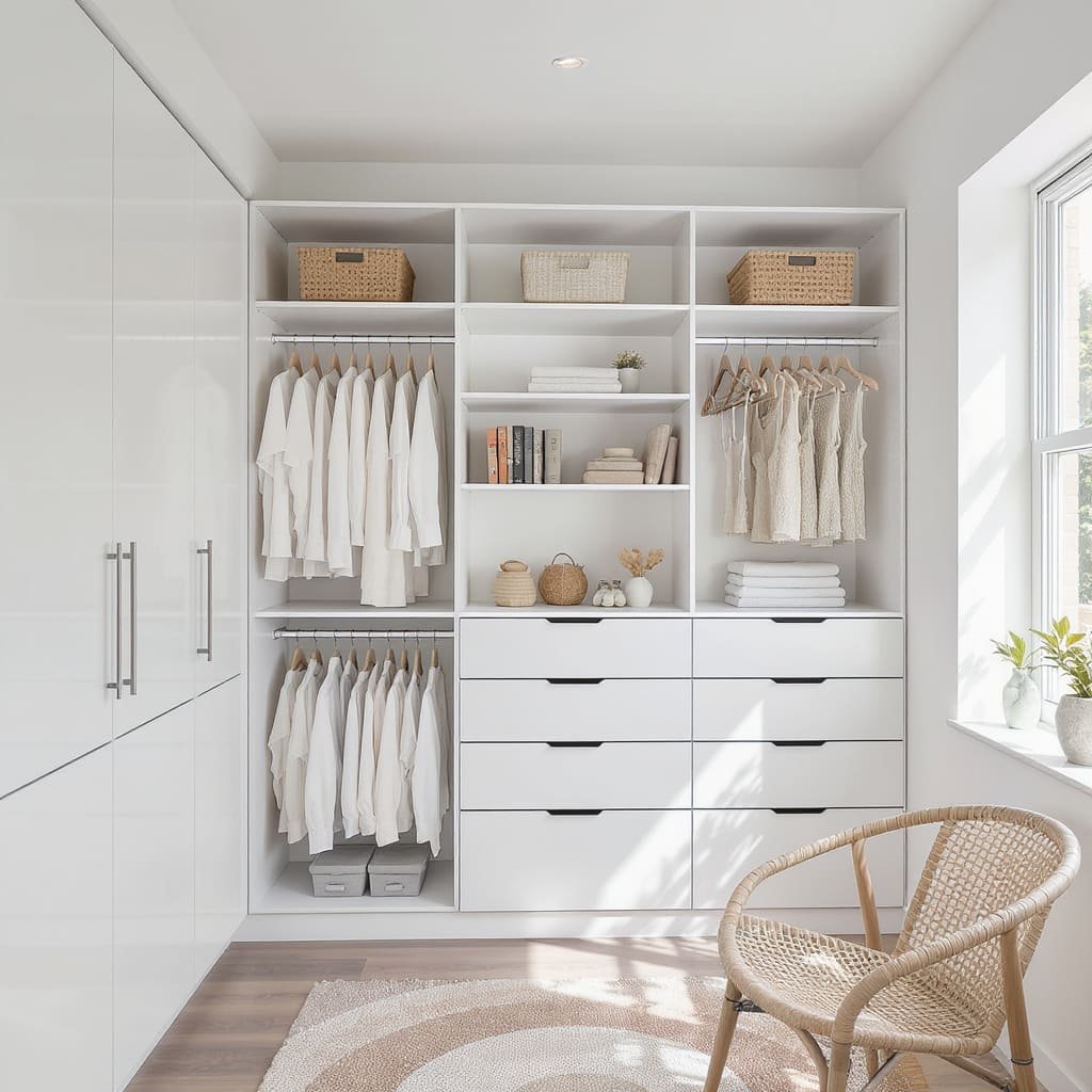 Bright Minimal Closet Wall With Deep Drawers