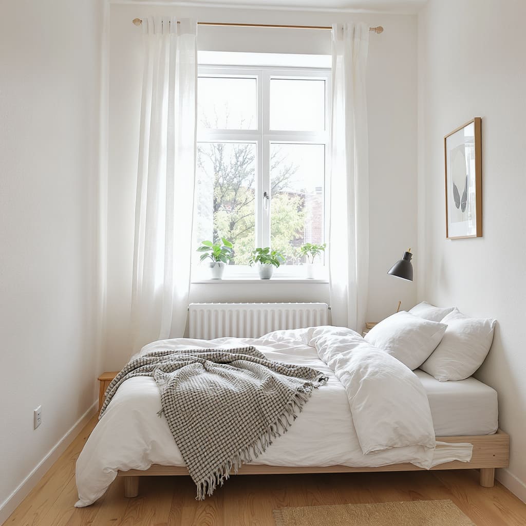 Bright Narrow Scandinavian Small Bedroom