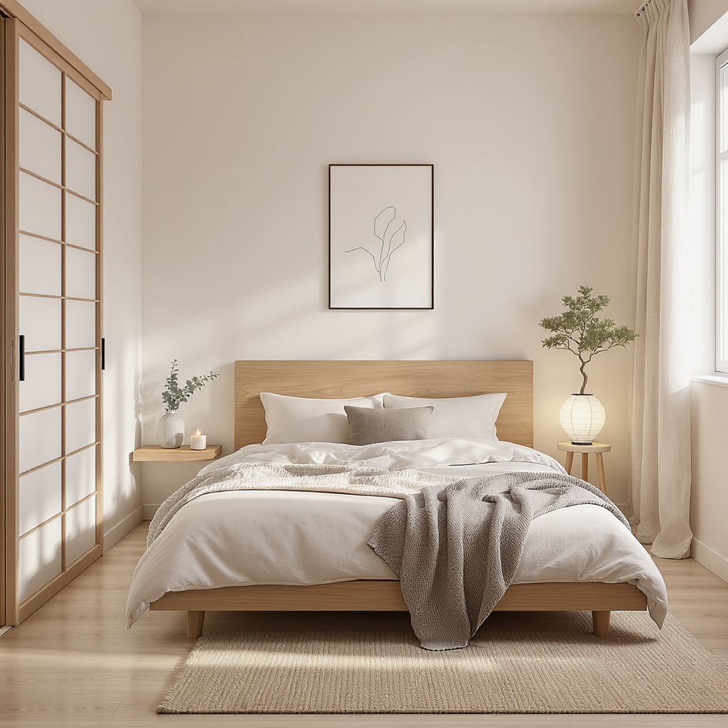 Calm Japandi Small Bedroom