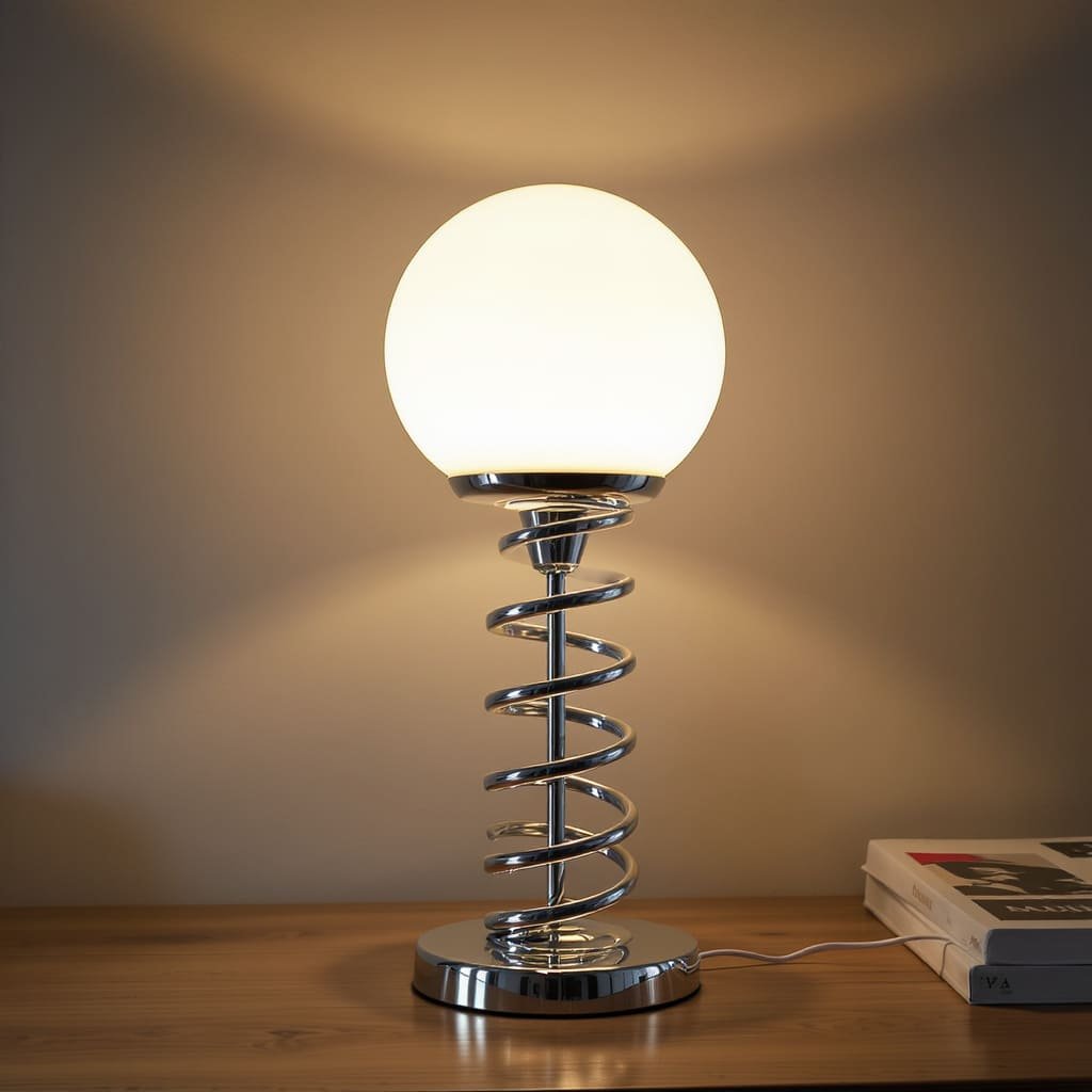 Chrome Spiral Globe Table Lamp