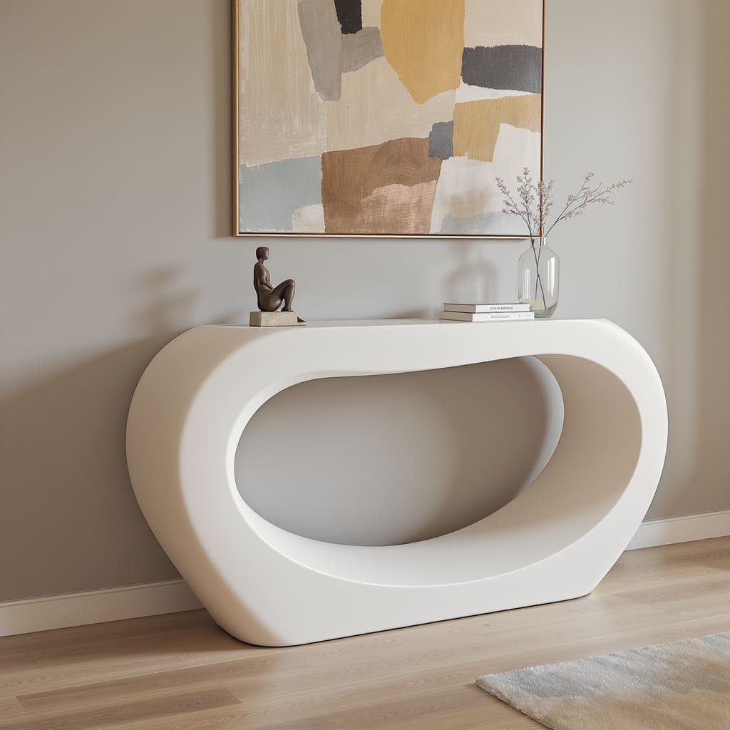 Asymmetrical Pedestal Console Table with Fluted Column Base