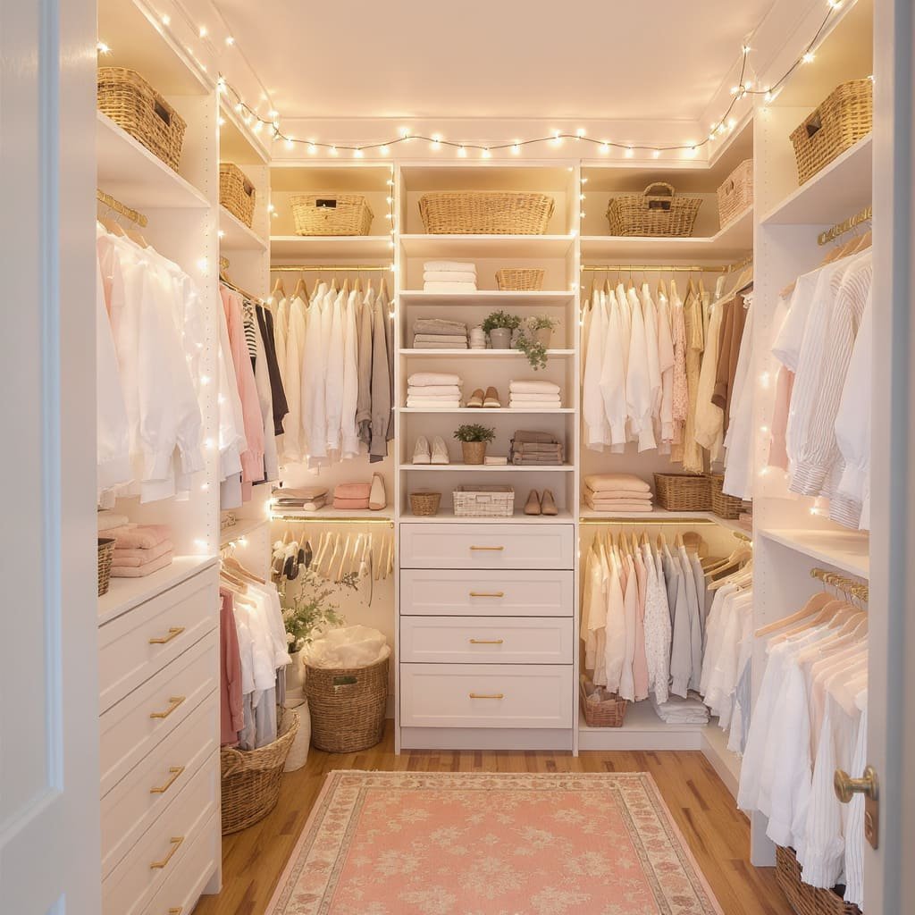 Cozy Walk In Closet With Fairy Lights