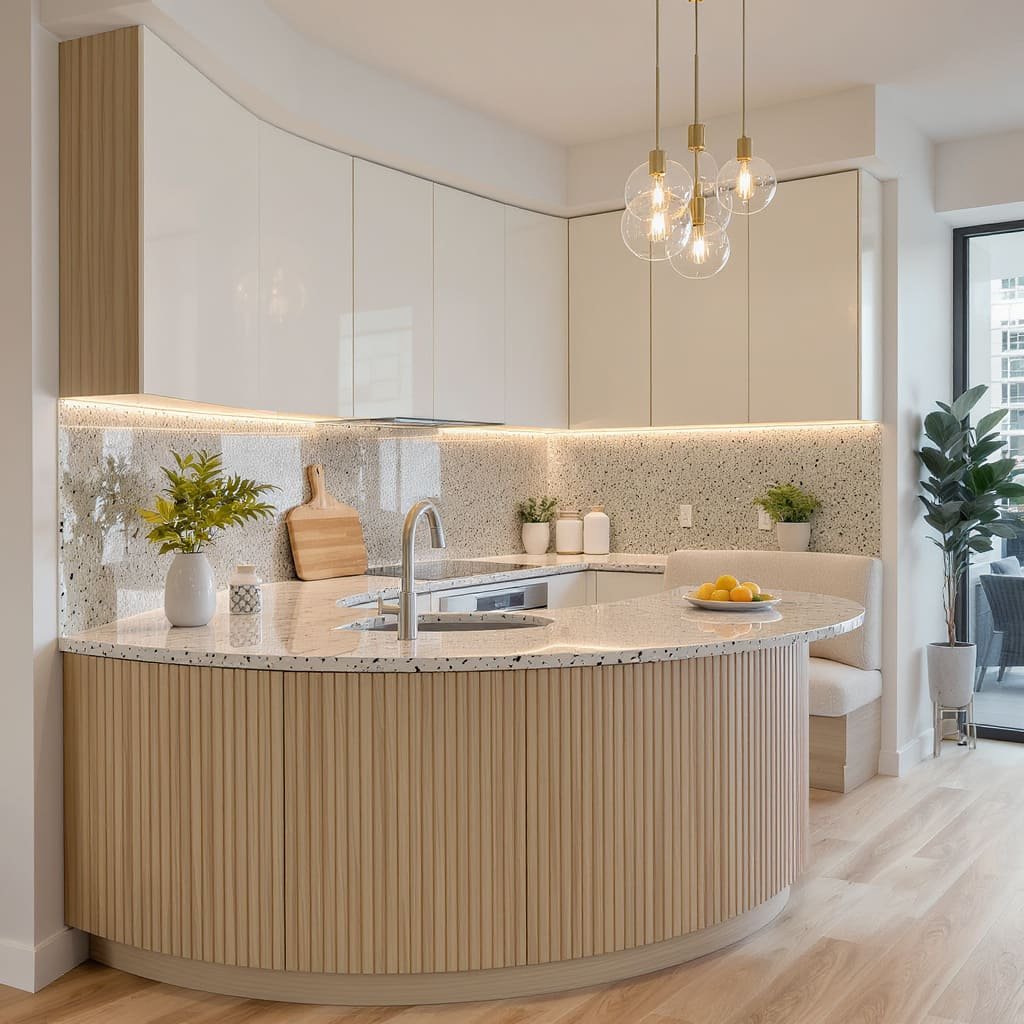 Curved Peninsula with Built In Banquette