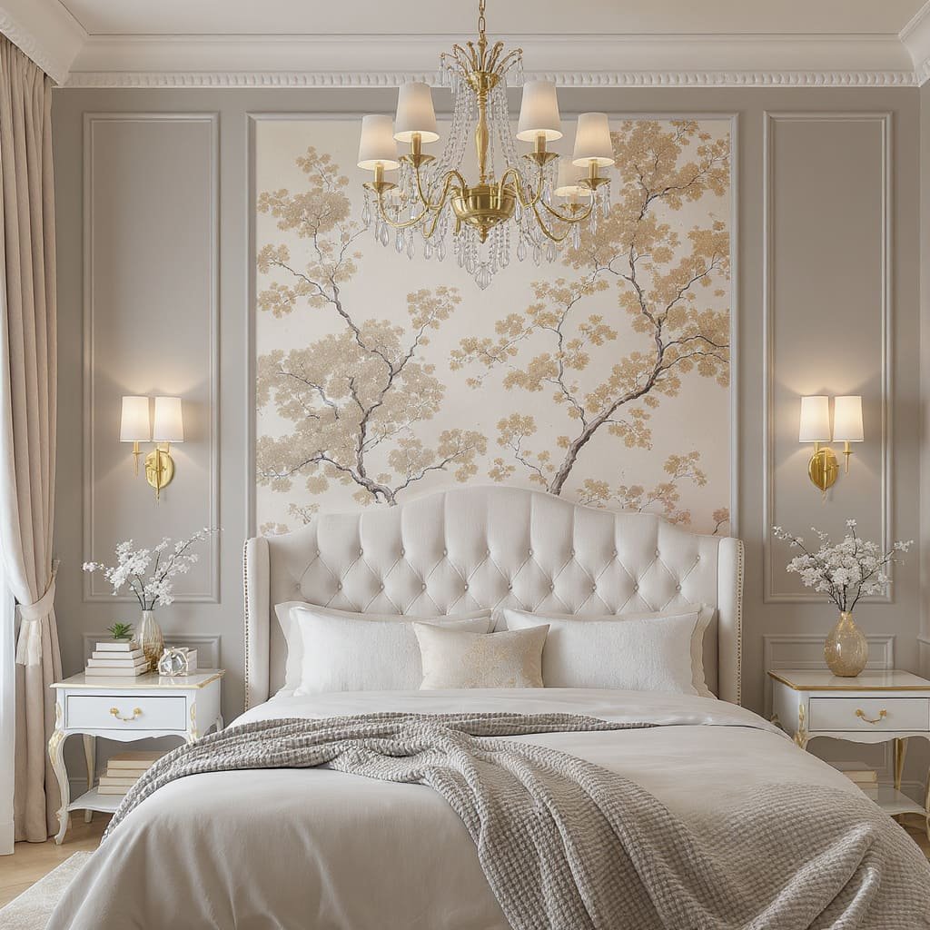 Elegant Mural Bed Wall with Classic Molding