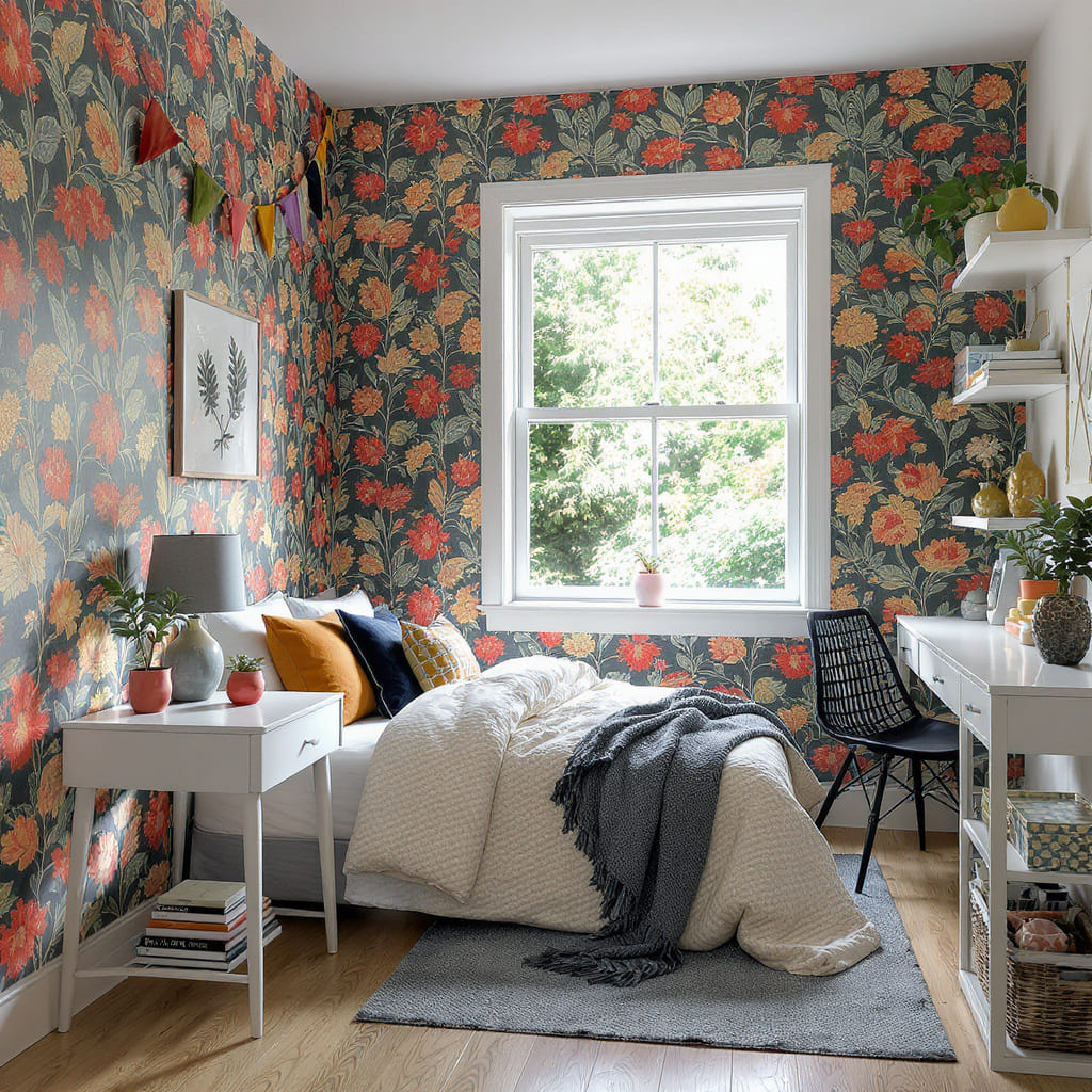 Floral Feature Very Small Bedroom