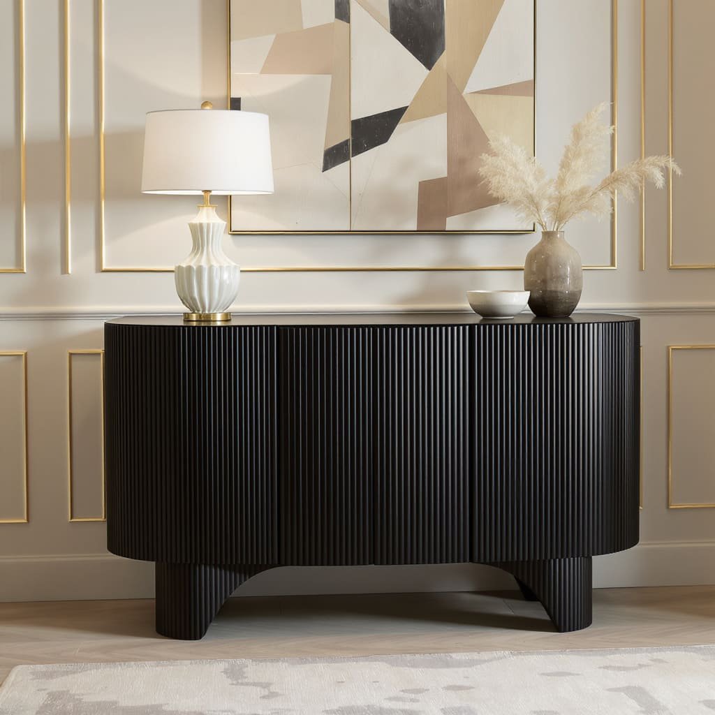 Fluted Front Black Console Table with Curved Silhouette