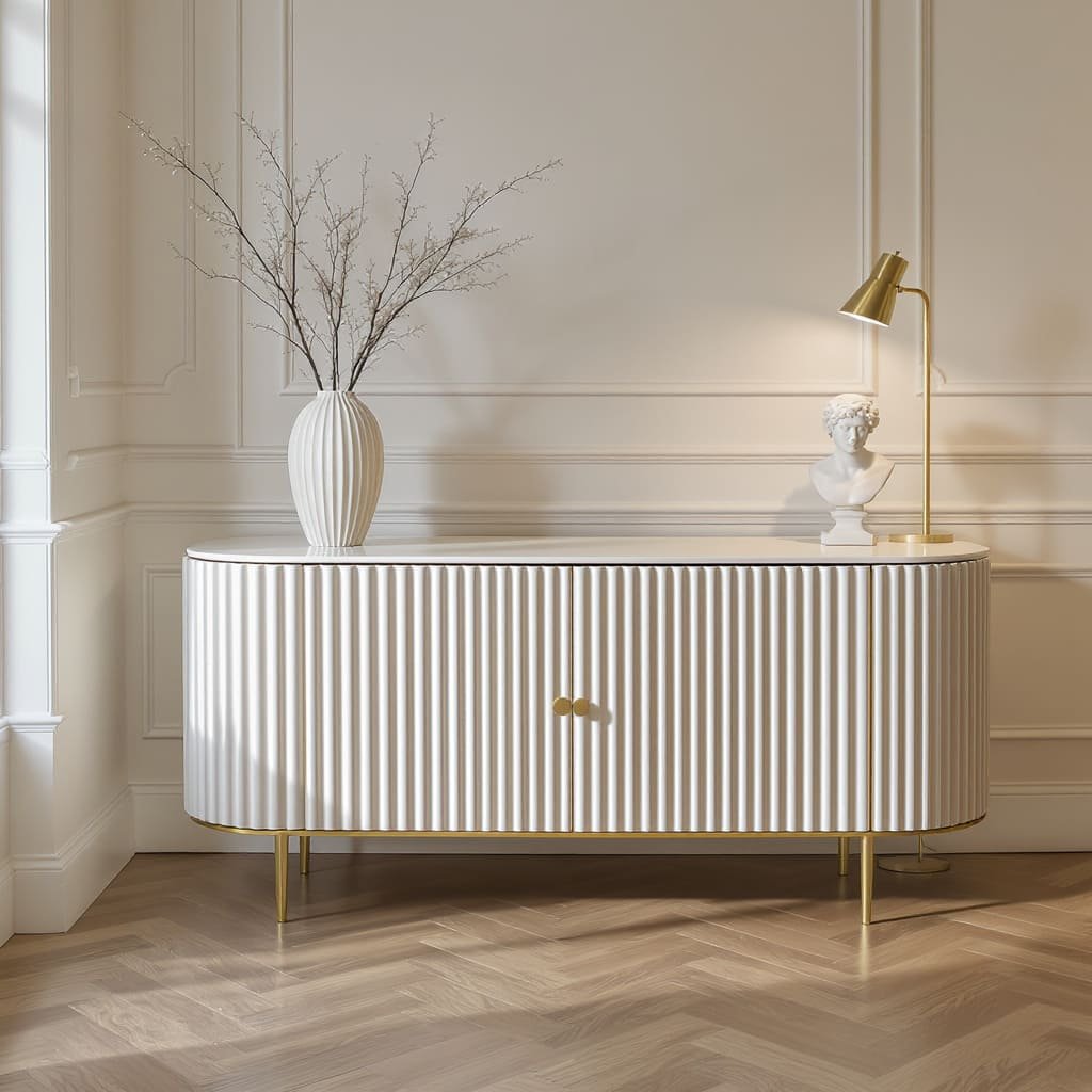 Fluted Modern Console Table with Brass Accents