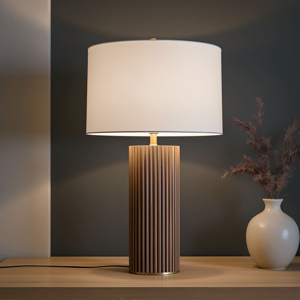Fluted Wood Column Table Lamp