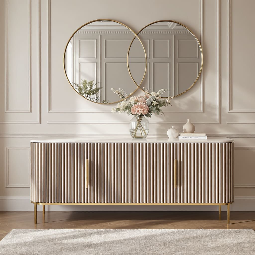 Fluted Wood Console Table with Soft Modern Luxury