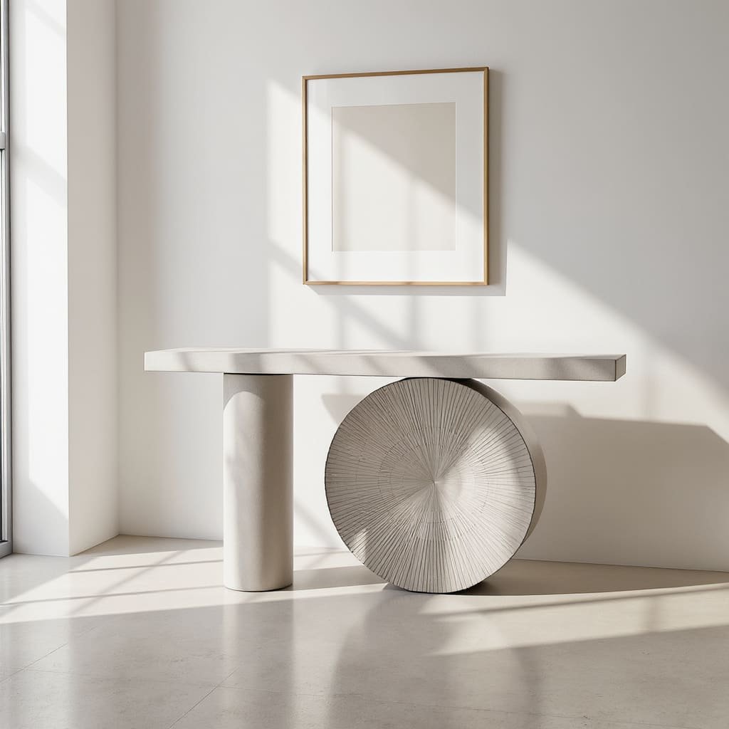 Geometric Art Console Table with Circular Pedestal Base