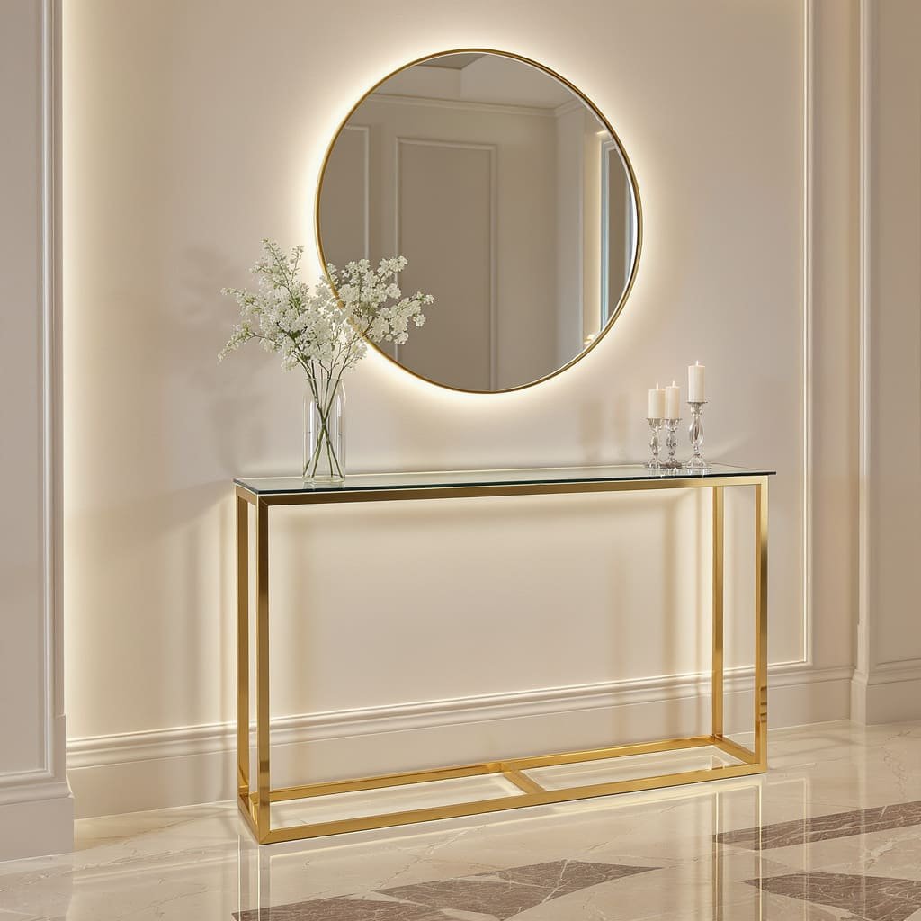 Glass and Gold Minimal Console Table
