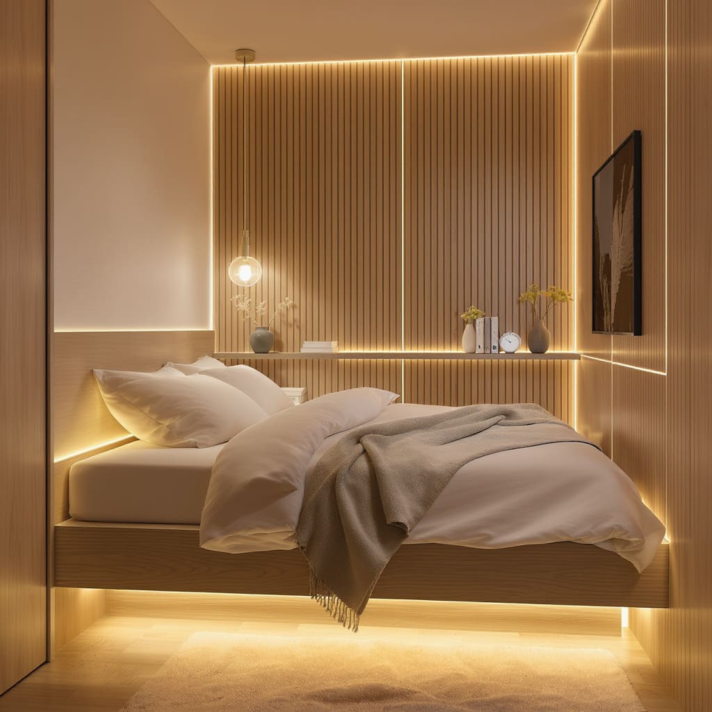 Glowing Floating Bed Tiny Bedroom
