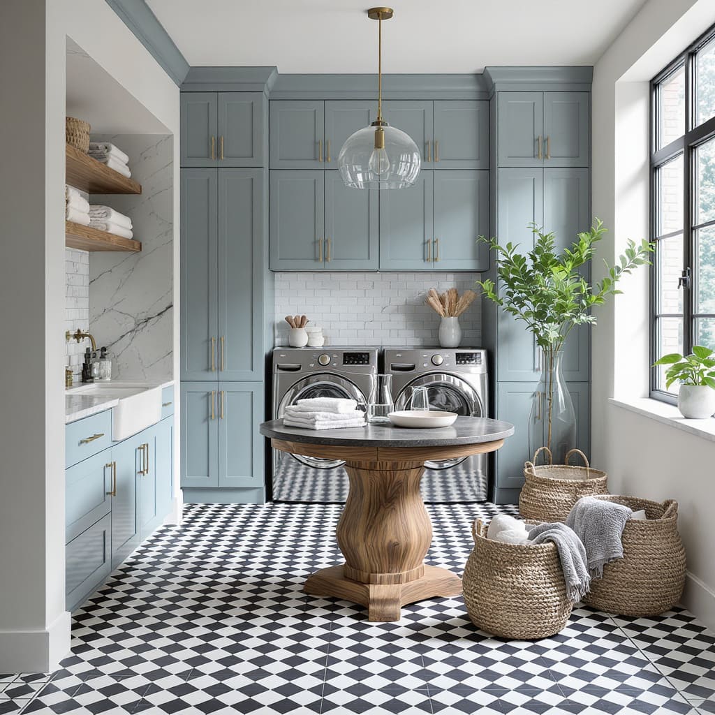 Grand Laundry Studio With Graphic Tile