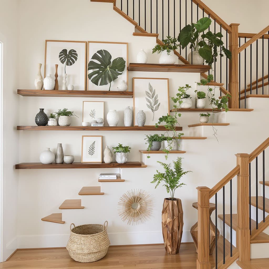 Layered Botanical Shelf Stairway Wall Decor