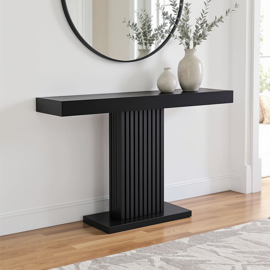 Minimal Fluted Pedestal Black Console Table
