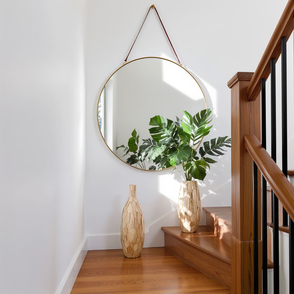 Minimal Round Mirror Stairway Wall Decor
