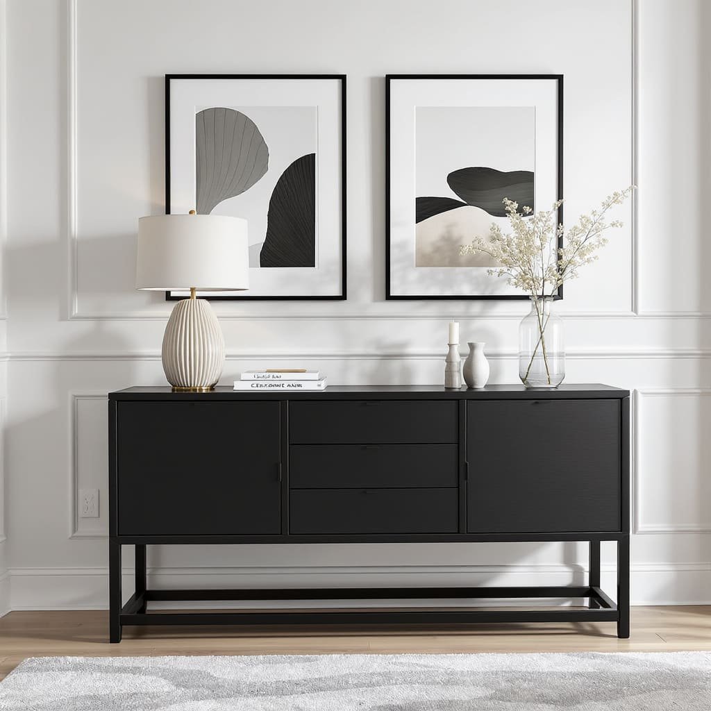 Modern Black Storage Console Table with Drawers
