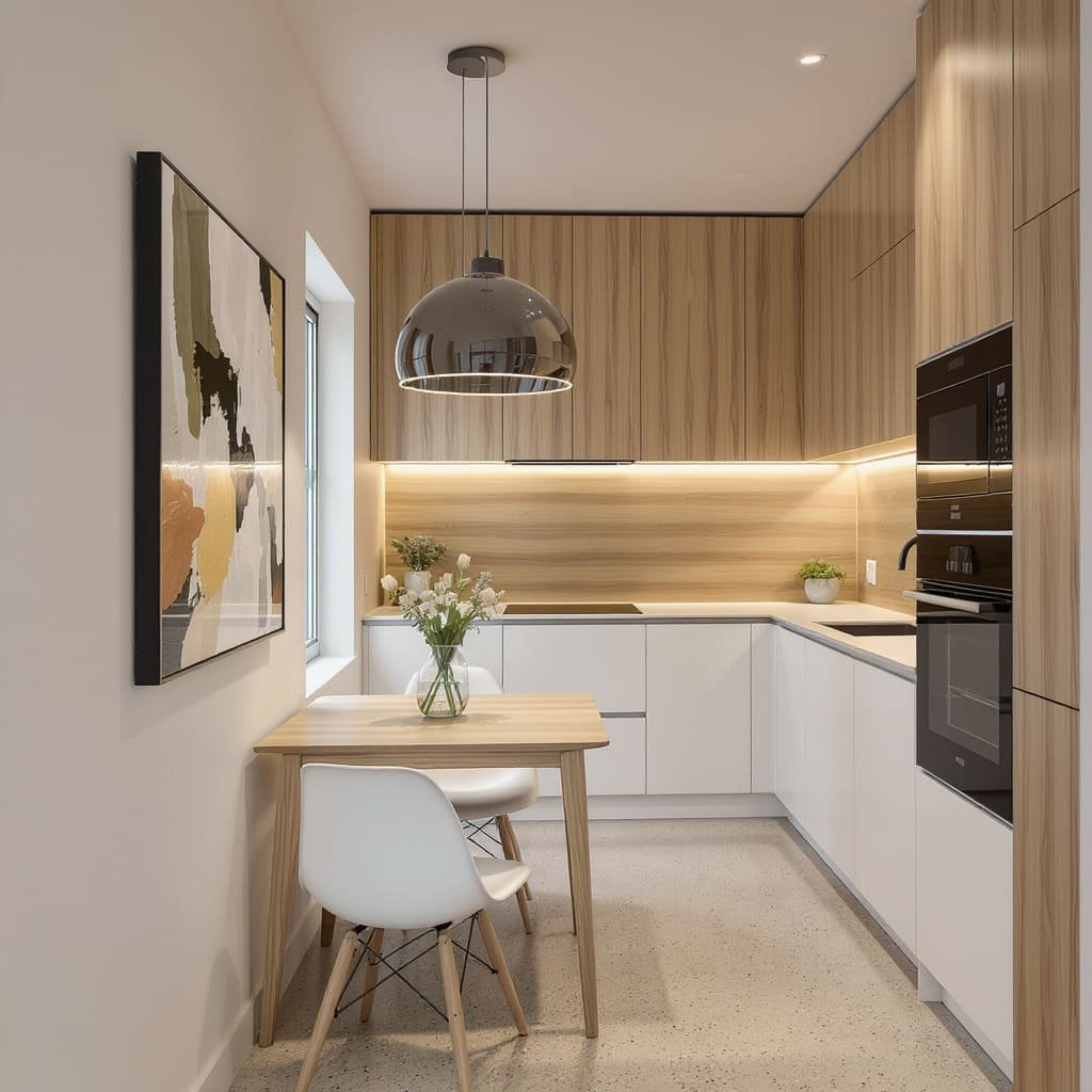 Modern Galley Small Kitchen with Built In Dining Nook