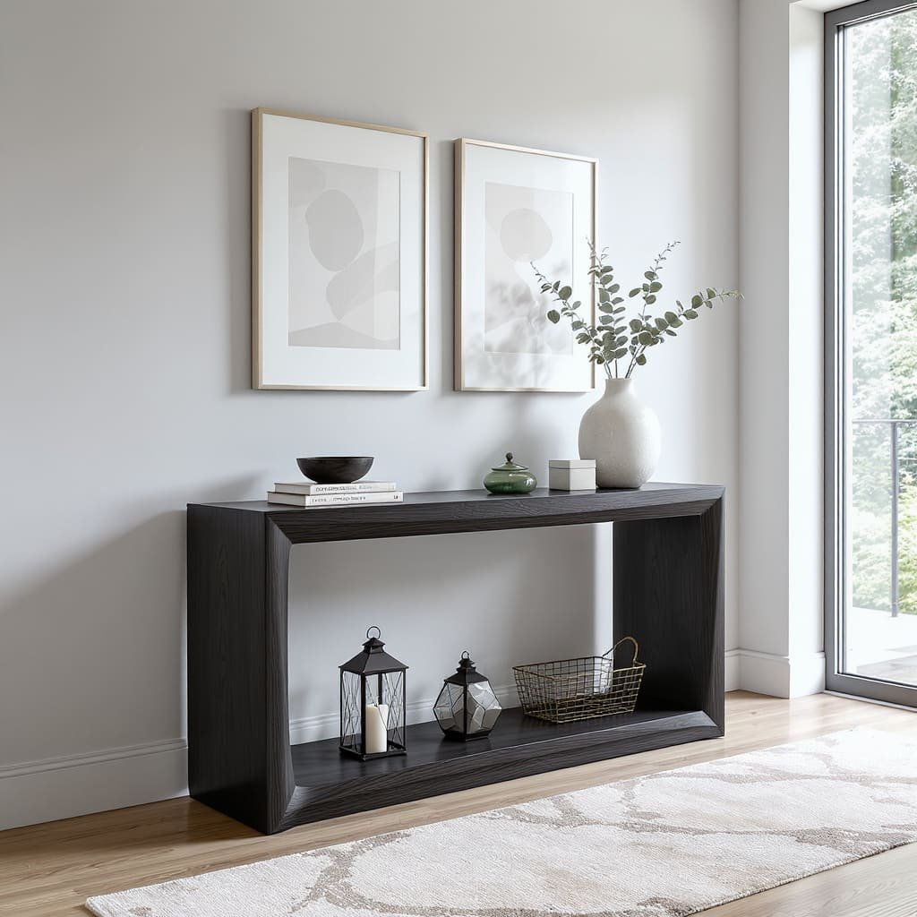 Modern Minimal Black Open Shelf Console Table